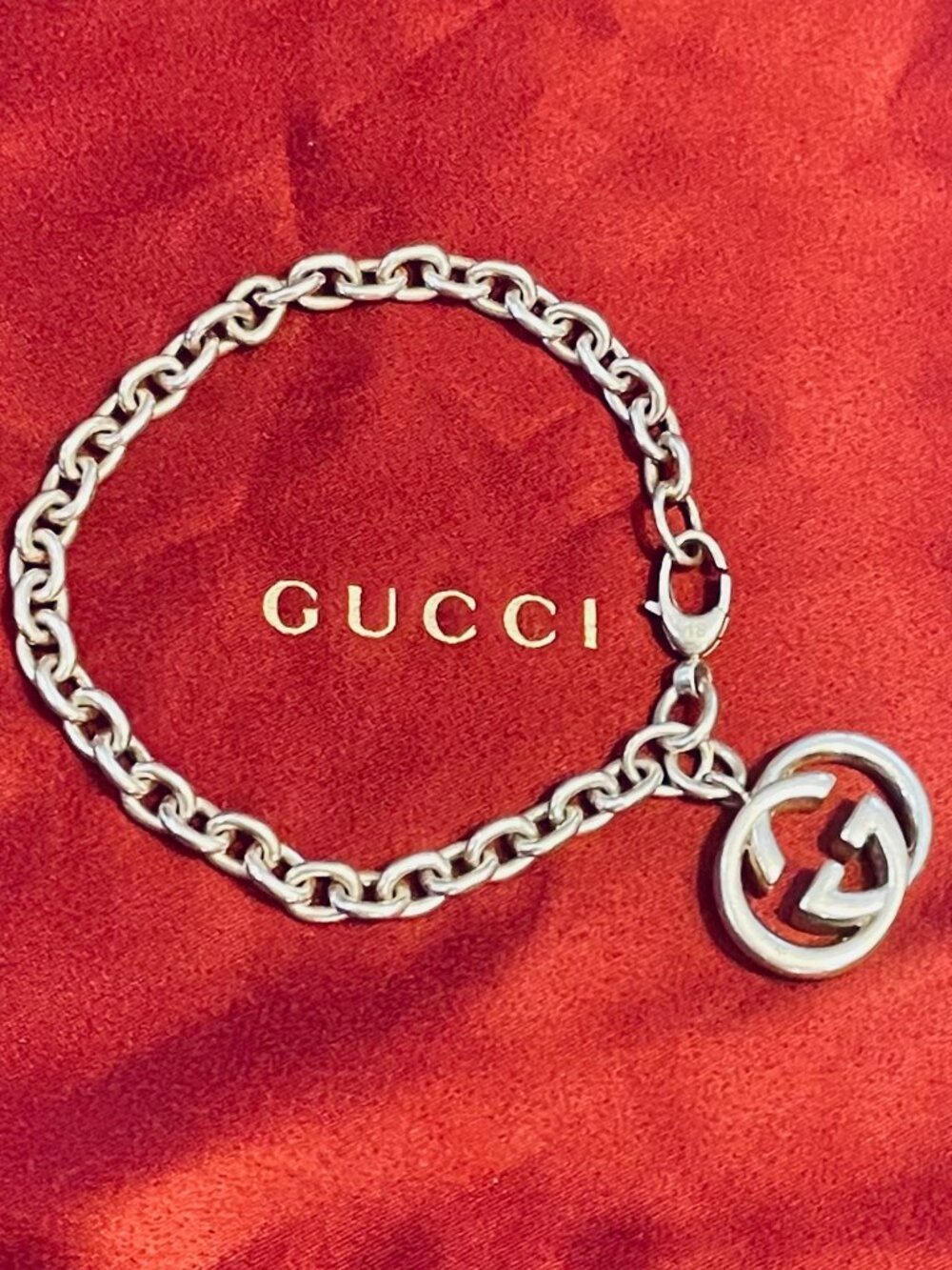 GUCCI~(the ICONIC!) Interlocking G Charm Sterling Silver Bracelet